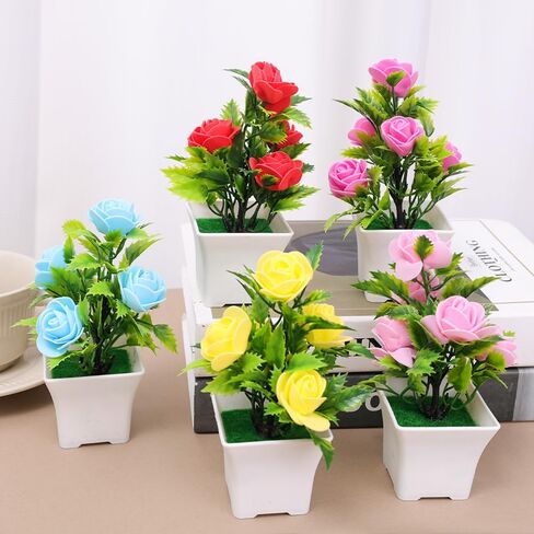 1PC Artificial Plant Bonsai Mini Rose Foam Fake Plant Potted Home Wedding Room Table Decoration Accessories (Rose Red) in Saudi Arabia