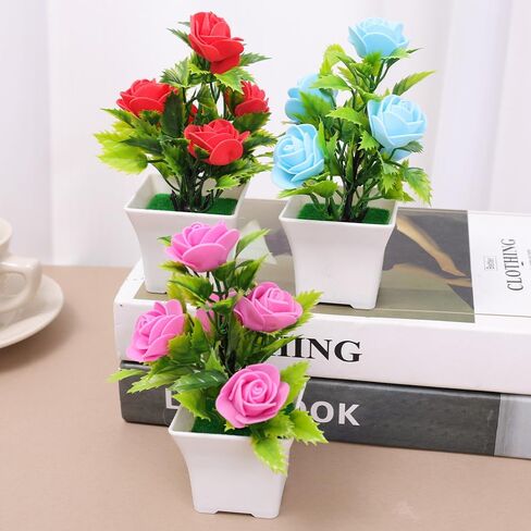 1PC Artificial Plant Bonsai Mini Rose Foam Fake Plant Potted Home Wedding Room Table Decoration Accessories (Rose Red) in Saudi Arabia