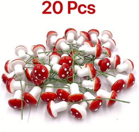 20PCS Artificial Mini Foam Mushrooms for Home DIY Micro Landscape Decor (Red) in Saudi Arabia