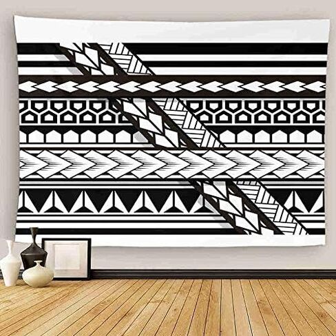 Uoopati Tapestry Wall Hanging Tribal Tattoo Samoan Band Maori Art Polynesian Black And White Texture Ethnic Wall Art Tapestries Tapestry for Bedroom Room Decor Picnic Mat Beach Bed Cover 60"x80" in Saudi Arabia