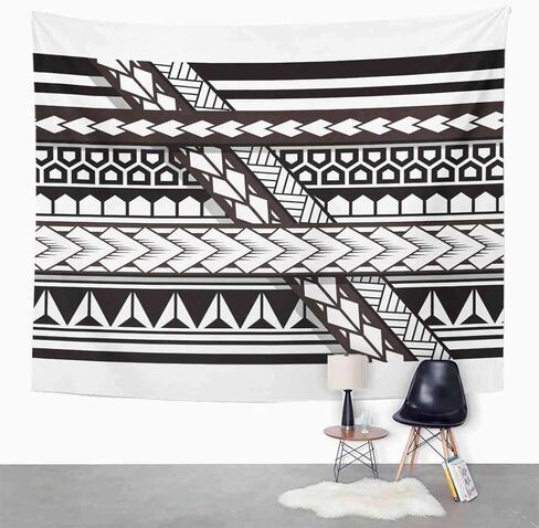 Uoopati Tapestry Wall Hanging Tribal Tattoo Samoan Band Maori Art Polynesian Black And White Texture Ethnic Wall Art Tapestries Tapestry for Bedroom Room Decor Picnic Mat Beach Bed Cover 60"x80" in Saudi Arabia