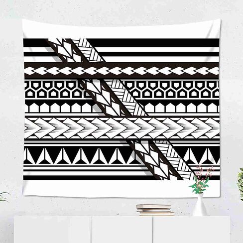Uoopati Tapestry Wall Hanging Tribal Tattoo Samoan Band Maori Art Polynesian Black And White Texture Ethnic Wall Art Tapestries Tapestry for Bedroom Room Decor Picnic Mat Beach Bed Cover 60"x80" in Saudi Arabia