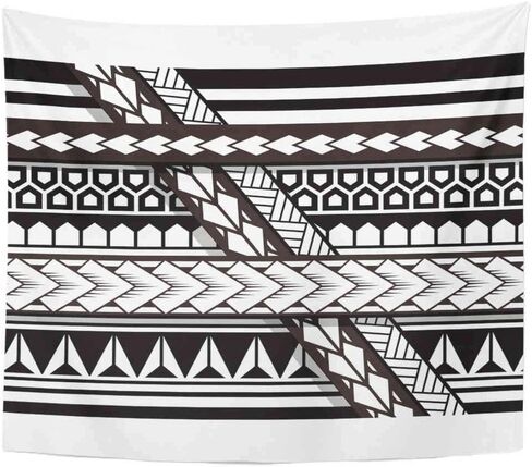 Uoopati Tapestry Wall Hanging Tribal Tattoo Samoan Band Maori Art Polynesian Black And White Texture Ethnic Wall Art Tapestries Tapestry for Bedroom Room Decor Picnic Mat Beach Bed Cover 60"x80" in Saudi Arabia