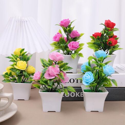 1PC Artificial Plant Bonsai Mini Rose Foam Fake Plant Potted Home Wedding Room Table Decoration Accessories (Rose Red) in Saudi Arabia