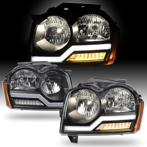 AKKON- Fit 2005 2006 2007 Jeep Grand Cherokee Headlight w/LED Tube DRL Lamp Replacement Driver - Passenger Chrome Housing Pair/Set in Saudi Arabia