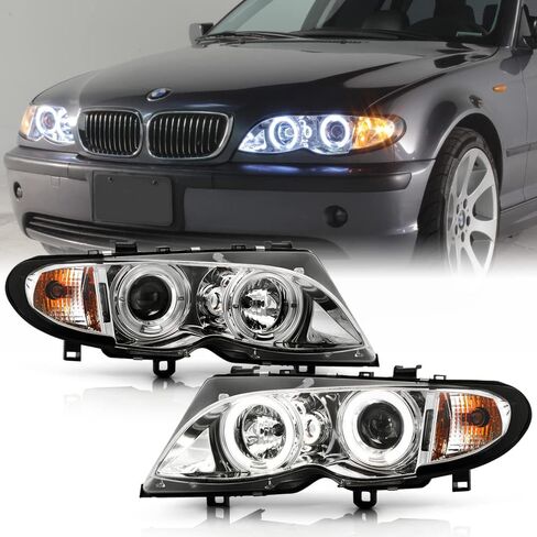 ACANII - For [Halogen Model] 2002-2005 BMW E46 Sedan 3-Series LED Halo Chrome Projector Headlights Headlamps Assembly in Saudi Arabia