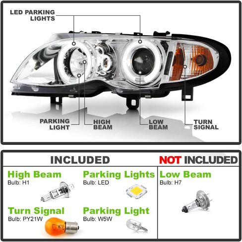 ACANII - For [Halogen Model] 2002-2005 BMW E46 Sedan 3-Series LED Halo Chrome Projector Headlights Headlamps Assembly in Saudi Arabia