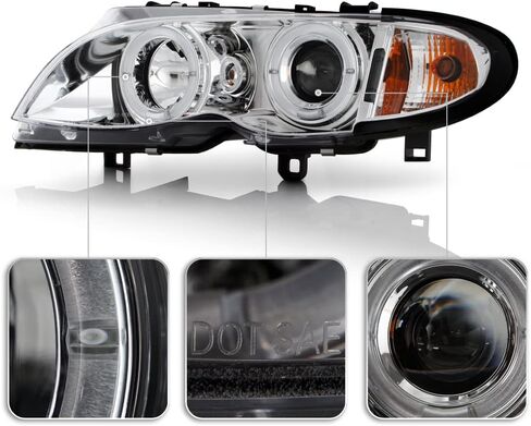 ACANII - For [Halogen Model] 2002-2005 BMW E46 Sedan 3-Series LED Halo Chrome Projector Headlights Headlamps Assembly in Saudi Arabia
