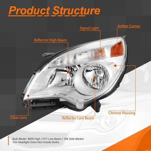 المصباح الأمامي على طراز المصنع من جانب الركاب الأيمن متوافق مع 2010-2015 Chevy Equinox LS LT CAAP-0202-OEM-HL-R in Kuwait