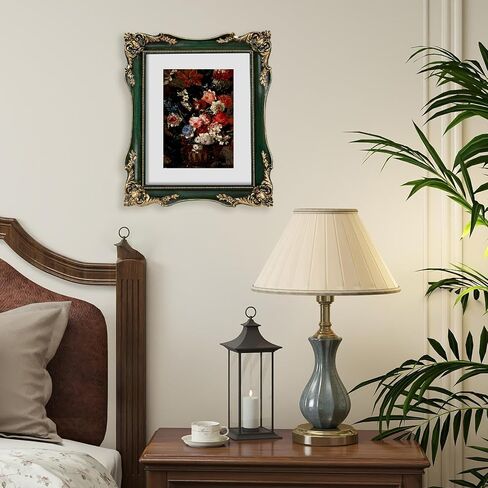 8x10 Black Vintage Picture Frame with Mat for 5x7 or 8 x 10 Photos, Ornate Baroque Gothic Victorian Frames, Tabletop or Wall Display, Antique Home Decor Accent in Saudi Arabia