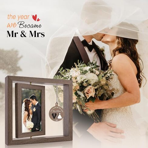 LukieJac Wedding Gifts for Couples 2025,Rustic Rotating Floating Mr and Mrs 4x6 Picture Frame Wedding & Engagement Gifts for Newlyweds, Bridal Shower Present for Bride to Be in Kuwait