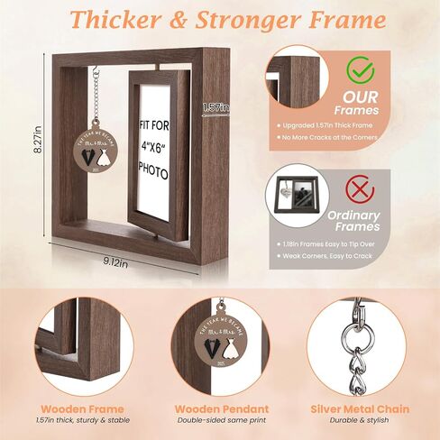 LukieJac Wedding Gifts for Couples 2025,Rustic Rotating Floating Mr and Mrs 4x6 Picture Frame Wedding & Engagement Gifts for Newlyweds, Bridal Shower Present for Bride to Be in Kuwait