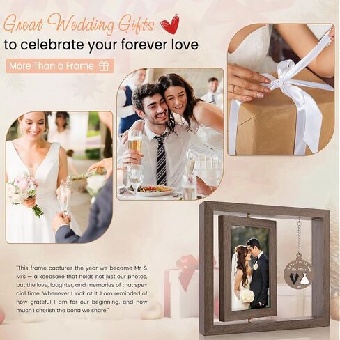 LukieJac Wedding Gifts for Couples 2025,Rustic Rotating Floating Mr and Mrs 4x6 Picture Frame Wedding & Engagement Gifts for Newlyweds, Bridal Shower Present for Bride to Be in Kuwait
