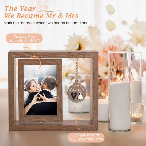LukieJac Wedding Gifts for Couples 2025,Rustic Rotating Floating Mr and Mrs 4x6 Picture Frame Wedding & Engagement Gifts for Newlyweds, Bridal Shower Present for Bride to Be in Kuwait