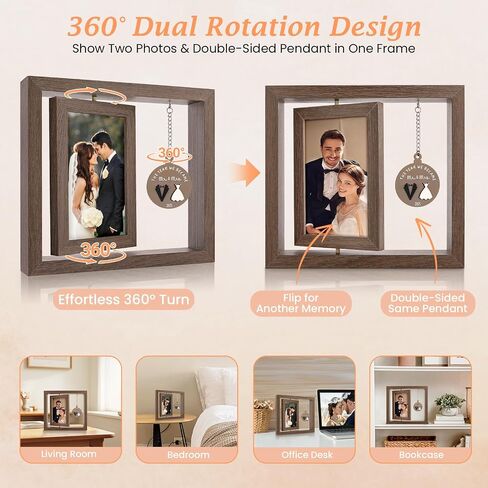 LukieJac Wedding Gifts for Couples 2025,Rustic Rotating Floating Mr and Mrs 4x6 Picture Frame Wedding & Engagement Gifts for Newlyweds, Bridal Shower Present for Bride to Be in Kuwait