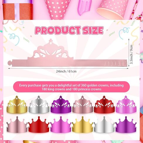 Nezyo 360 Pcs Golden Paper Crowns Bulk Gold King and Princess Party Crown Hats Caps for Boys Girls Adults Birthday Celebration Supplies Baby Shower Photo Props in Kuwait