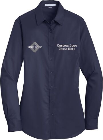 INK STITCH Women L663 Custom Embroidery Add Logo Texts SuperPro Twill Dress Shirts in Saudi Arabia