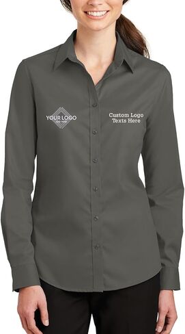 INK STITCH Women L663 Custom Embroidery Add Logo Texts SuperPro Twill Dress Shirts in Saudi Arabia