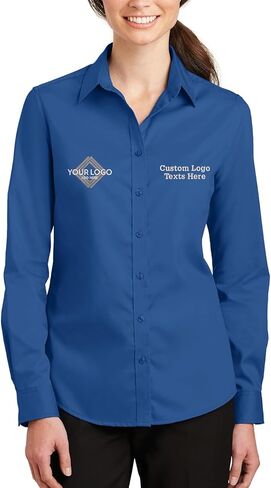 INK STITCH Women L663 Custom Embroidery Add Logo Texts SuperPro Twill Dress Shirts in Saudi Arabia
