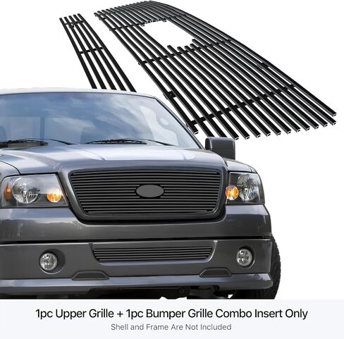 APS Compatible with Ford F-150 2006-2008 Honeycomb Style with Logo Show Main Upper Lower Bumper Stainless Steel SS Chrome Billet Front Grill Grille Insert Combo F67858A in Saudi Arabia
