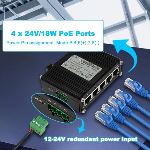 السلبي الصناعي 24V 5-Port Poe Switch ، مفتاح شبكة Gigabit Mini غير المدير ، إدخال 12-24VDC لإخراج 24V POE ، ودعم DIN-RAIL و WALL-MOUNT in Kuwait