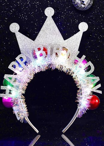 Light Up Happy Birthday Headband Birthday Crown Ball Headpiece Party Festival Hair Accessories for Women (Silver) in Kuwait