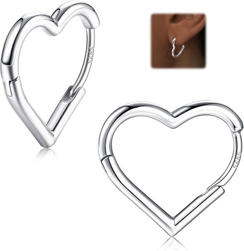 925 Sterling Silver Heart Hoop Earrings for Women 14K Gold Earrings Cute Small Heart Hoops Drop Love Earring Rosegold Lightweight Sleeper Earrings Silver Earrings Women 16MM in Saudi Arabia