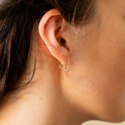 925 Sterling Silver Heart Hoop Earrings for Women 14K Gold Earrings Cute Small Heart Hoops Drop Love Earring Rosegold Lightweight Sleeper Earrings Silver Earrings Women 16MM in Saudi Arabia