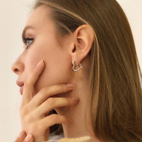 925 Sterling Silver Heart Hoop Earrings for Women 14K Gold Earrings Cute Small Heart Hoops Drop Love Earring Rosegold Lightweight Sleeper Earrings Silver Earrings Women 16MM in Saudi Arabia