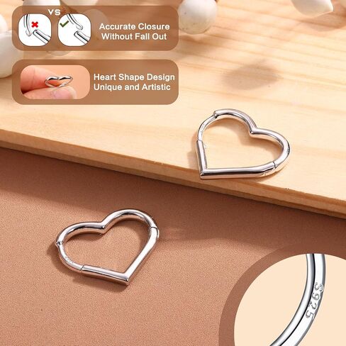 925 Sterling Silver Heart Hoop Earrings for Women 14K Gold Earrings Cute Small Heart Hoops Drop Love Earring Rosegold Lightweight Sleeper Earrings Silver Earrings Women 16MM in Saudi Arabia