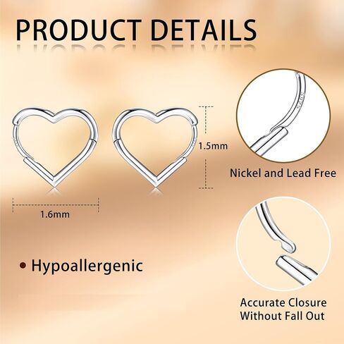 925 Sterling Silver Heart Hoop Earrings for Women 14K Gold Earrings Cute Small Heart Hoops Drop Love Earring Rosegold Lightweight Sleeper Earrings Silver Earrings Women 16MM in Saudi Arabia