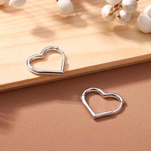 925 Sterling Silver Heart Hoop Earrings for Women 14K Gold Earrings Cute Small Heart Hoops Drop Love Earring Rosegold Lightweight Sleeper Earrings Silver Earrings Women 16MM in Saudi Arabia