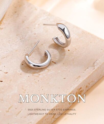 أقراط Monkton Huggie S925 من الفضة الإسترليني أقراط دائرية صغيرة مفتوحة - مجوهرات نسائية أنيقة خفيفة الوزن ولا تسبب الحساسية in Kuwait