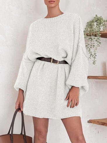 Wenrine Womens Oversized Sweater Dress Casul Puff Long Sleeve Fall Chunky Knit Loose Tunics Pullover Tops in Saudi Arabia