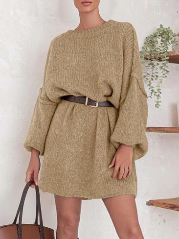 Wenrine Womens Oversized Sweater Dress Casul Puff Long Sleeve Fall Chunky Knit Loose Tunics Pullover Tops in Saudi Arabia