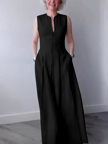 UOOZEE Womens 2024 Casual Sleeveless Zipper Long Dress Summer Beach Maxi Dress with Pockets in Kuwait