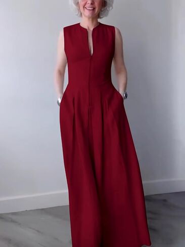 UOOZEE Womens 2024 Casual Sleeveless Zipper Long Dress Summer Beach Maxi Dress with Pockets in Kuwait