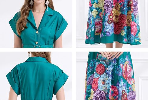 LAI MENG FIVE CATS Women's Summer Lapel V-Neck Floral Print Short Sleeve Button Maxi Dress in Saudi Arabia