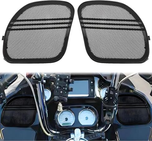 Fairing Mesh Front Speaker Grills Cover Trim Replacement Fits for Harley Road Glide FLTR 1998-2013, Black Metal, 5 * 7 Inch in Kuwait