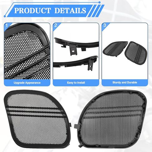 Fairing Mesh Front Speaker Grills Cover Trim Replacement Fits for Harley Road Glide FLTR 1998-2013, Black Metal, 5 * 7 Inch in Kuwait