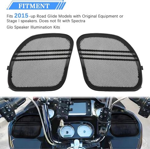 Fairing Mesh Front Speaker Grills Cover Trim Replacement Fits for Harley Road Glide FLTR 1998-2013, Black Metal, 5 * 7 Inch in Kuwait