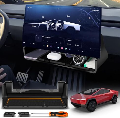 Hidden Under Screen Storage - with Silicone Anti-Slip Mat Fit for 2016-2026 Tesla Model Y & 3 (Including Model Y Juniper/Model 3 Highland) - Hidden Design Center Console Organizer Tray in Kuwait