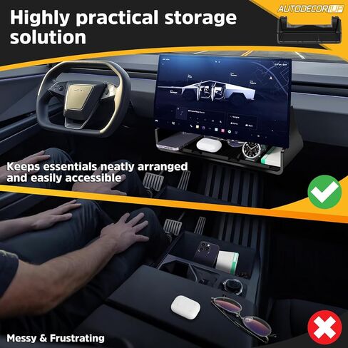Hidden Under Screen Storage - with Silicone Anti-Slip Mat Fit for 2016-2026 Tesla Model Y & 3 (Including Model Y Juniper/Model 3 Highland) - Hidden Design Center Console Organizer Tray in Kuwait