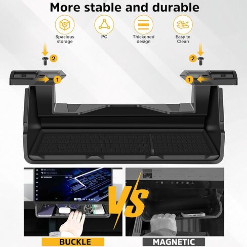 Hidden Under Screen Storage - with Silicone Anti-Slip Mat Fit for 2016-2026 Tesla Model Y & 3 (Including Model Y Juniper/Model 3 Highland) - Hidden Design Center Console Organizer Tray in Kuwait