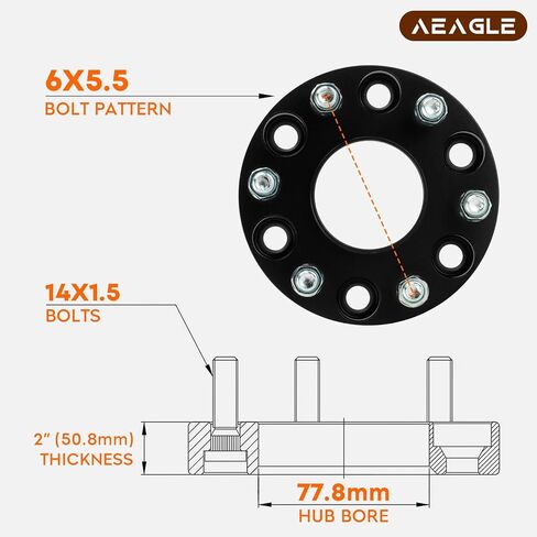 AEagle 6X5.5 Hubcentric Wheel Adapters 2" for 2019-2022 Ram 1500, 6x139.7 Forged 6 Lug Wheel Spacers with 14x1.5 Studs 77.8mm Bore 4PCS in Saudi Arabia