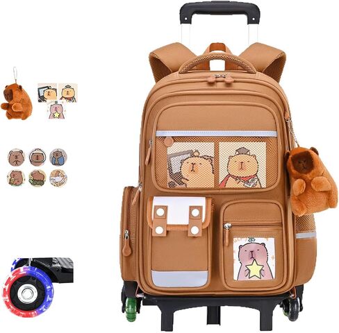 Capybara Backpack with Wheels Large Capacity Lightweight Kawaii Luggage Roller Backpack Multiple Compartments Travel Daily Use(Brown) in Saudi Arabia