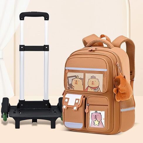 Capybara Backpack with Wheels Large Capacity Lightweight Kawaii Luggage Roller Backpack Multiple Compartments Travel Daily Use(Brown) in Saudi Arabia