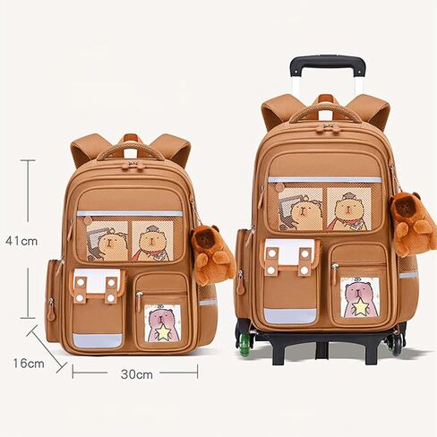 Capybara Backpack with Wheels Large Capacity Lightweight Kawaii Luggage Roller Backpack Multiple Compartments Travel Daily Use(Brown) in Saudi Arabia