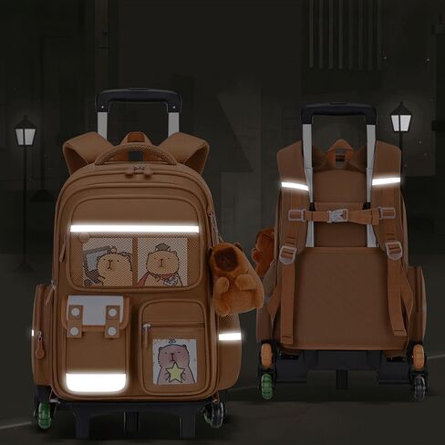 Capybara Backpack with Wheels Large Capacity Lightweight Kawaii Luggage Roller Backpack Multiple Compartments Travel Daily Use(Brown) in Saudi Arabia