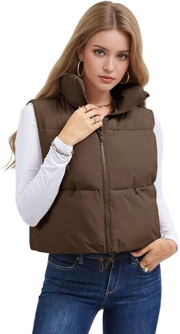 MAGCOMSEN Women's Cropped Puffer Vest Lightweight Zip Up Stand Collar Winter Fashion Outerwear Sleeveless Padded Gilet in Saudi Arabia